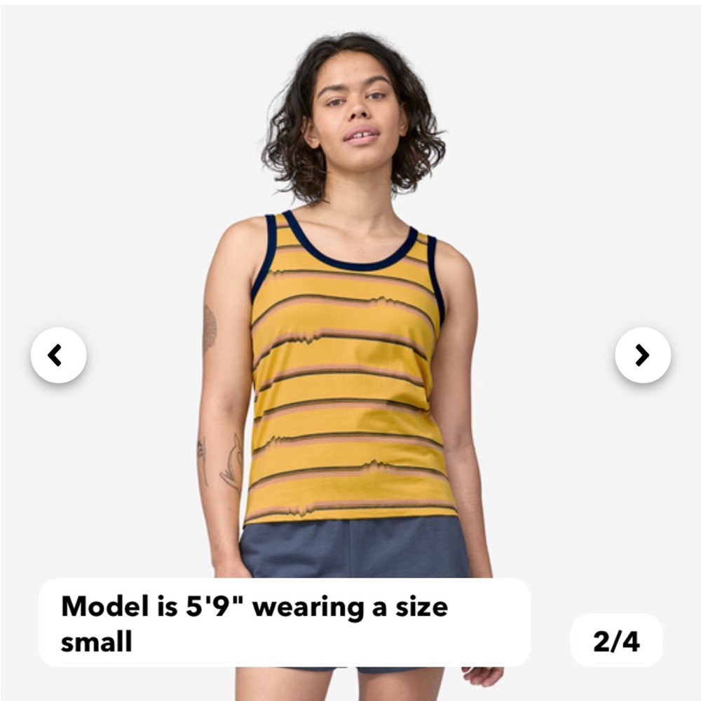 Patagonia “Ridge Rise Stripe Repeat” Organic Tank Top Yellow and Navy size M